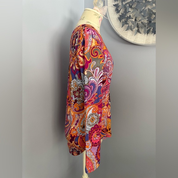 🆕 Johnny Was Paisley Long Sleeve Top in Purple & Pink - Picture 6 of 11